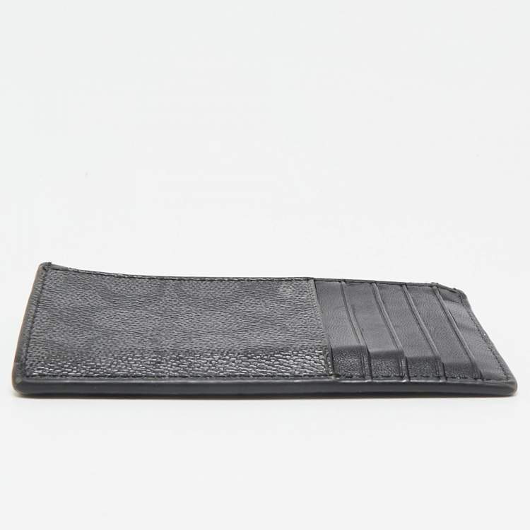 Pre Owned Coach Black Signature Coated Canvas and Leather Zip Card Case