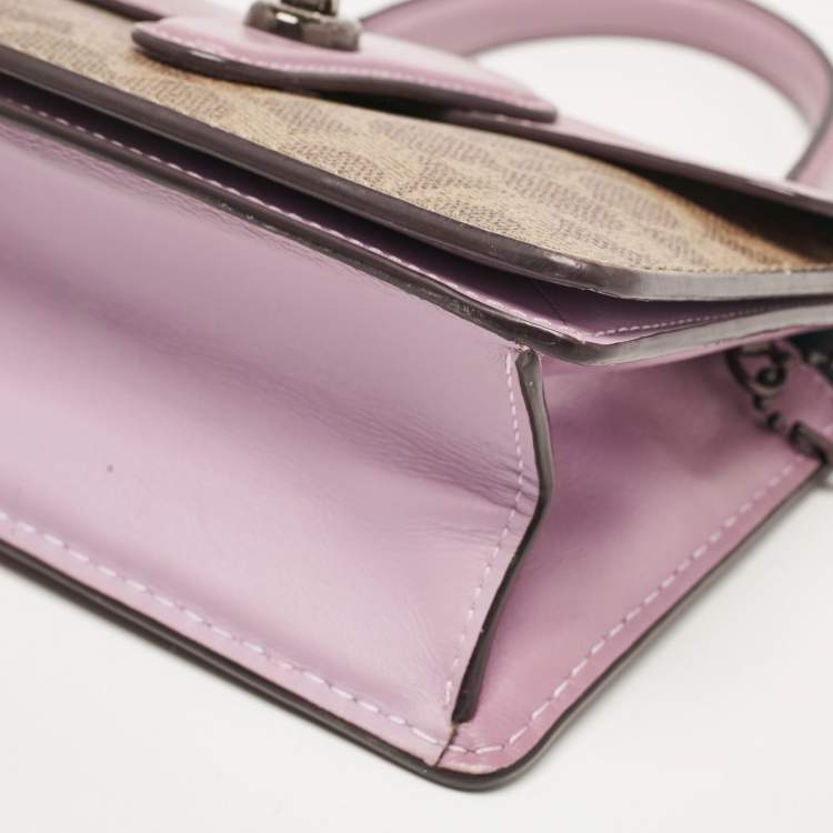 Pre Owned Coach Purple/Beige Signature Coated Canvas and Leather Willis Top Handle Bag