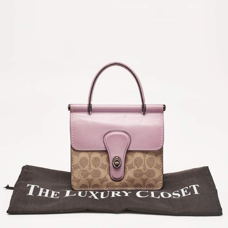 Pre Owned Coach Purple/Beige Signature Coated Canvas and Leather Willis Top Handle Bag