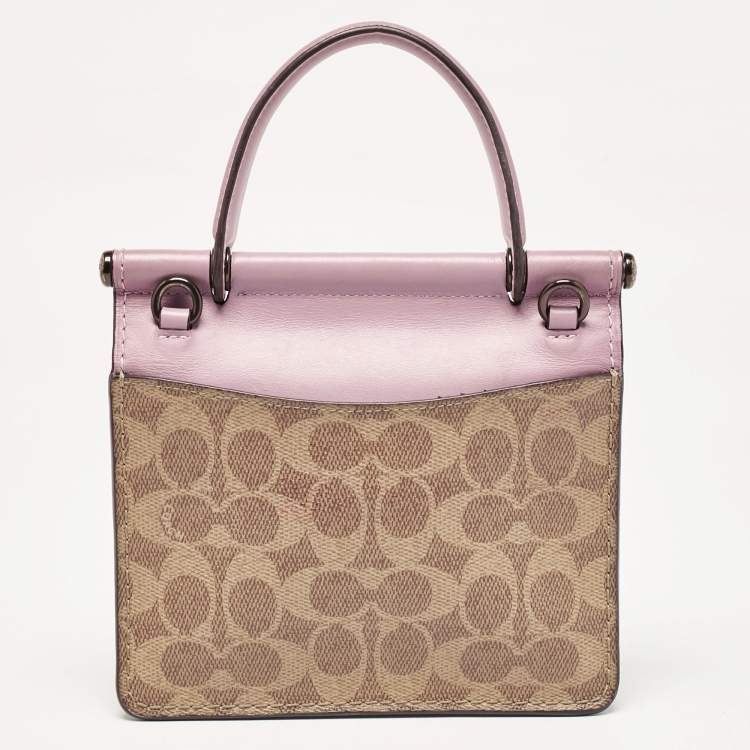 Pre Owned Coach Purple/Beige Signature Coated Canvas and Leather Willis Top Handle Bag