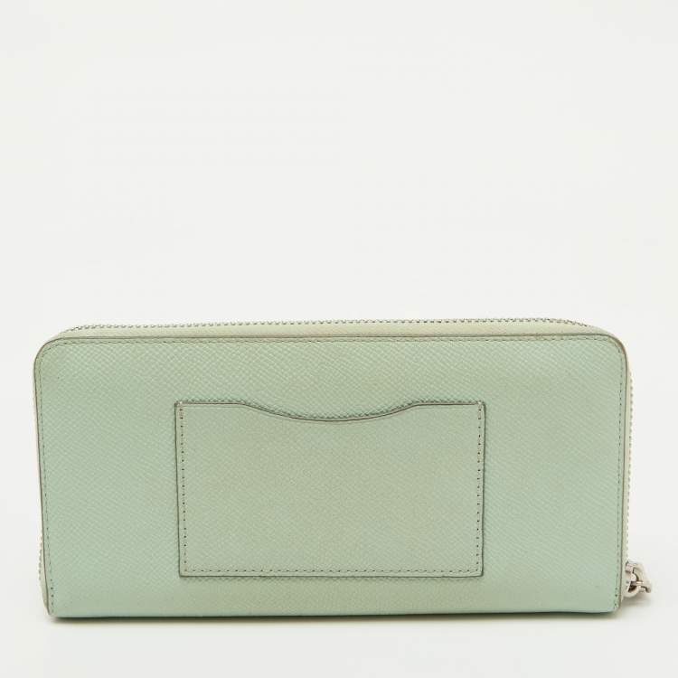 Pre Owned Coach Light Green Leather Long Zip Around Wallet