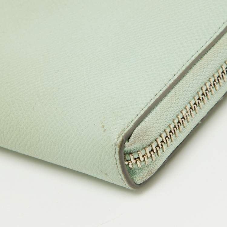 Pre Owned Coach Light Green Leather Long Zip Around Wallet
