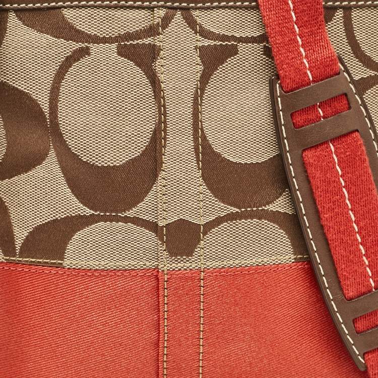 Pre Owned Coach Beige/Orange Signature Fabric and Leather Swingpack Messenger Bag