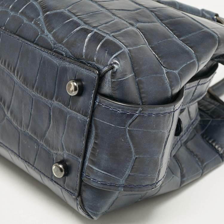 Pre Owned Coach Navy Blue Croc Embossed Leather Brooklyn Carryall Satchel