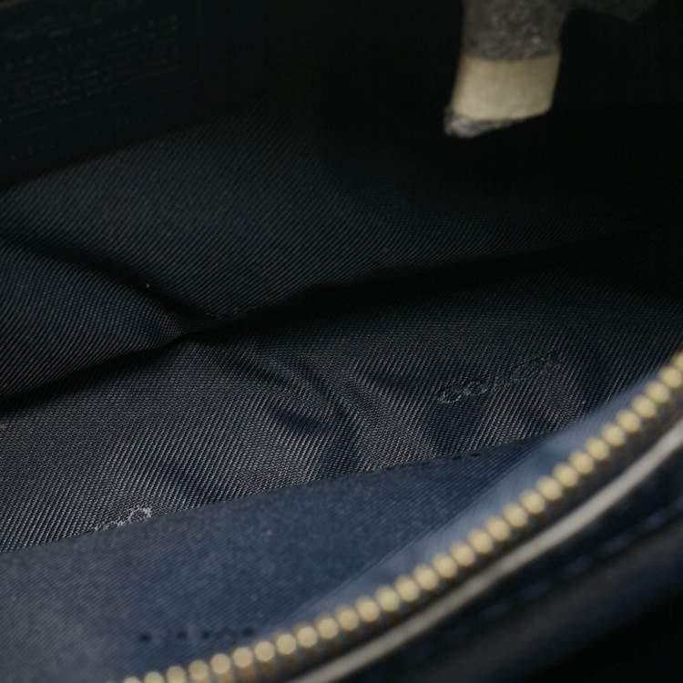 Pre Owned Coach Navy Blue Croc Embossed Leather Brooklyn Carryall Satchel