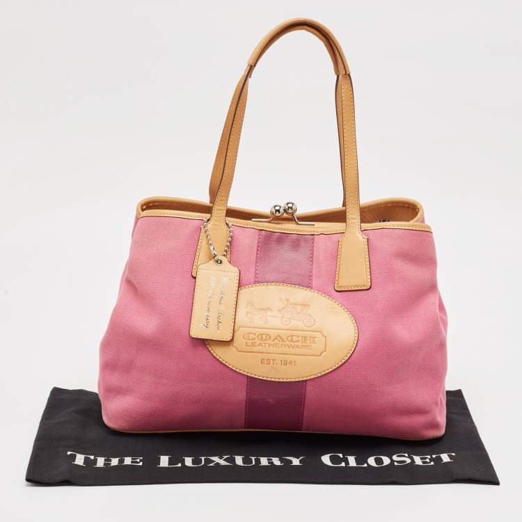 Pre Owned Coach Pink/Beige Canvas and Leather Hamptons Archive 10th Anniversary Tote