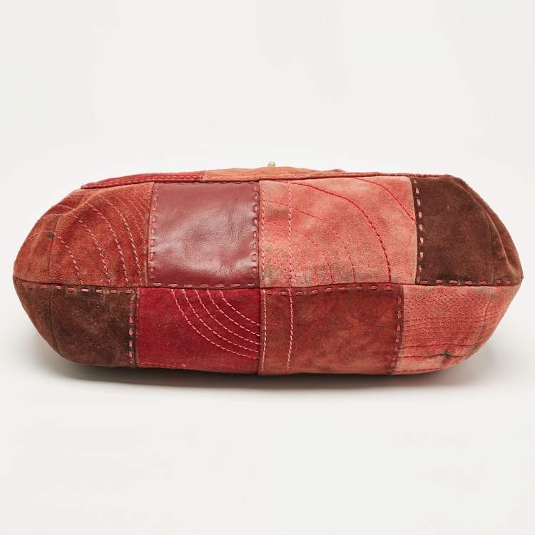 Pre Owned Coach Burgundy/Brown Leather and Suede Patchwork Ergo Hobo