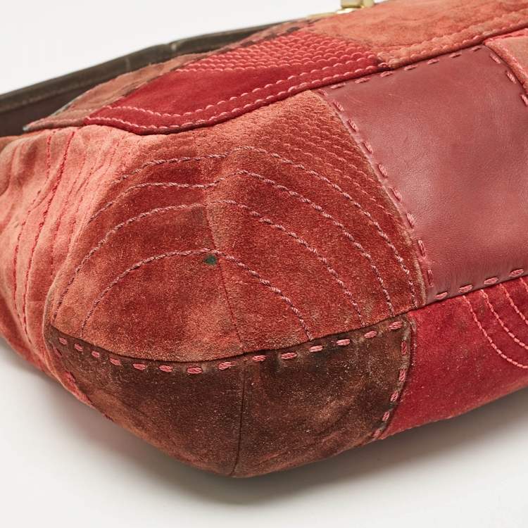 Pre Owned Coach Burgundy/Brown Leather and Suede Patchwork Ergo Hobo