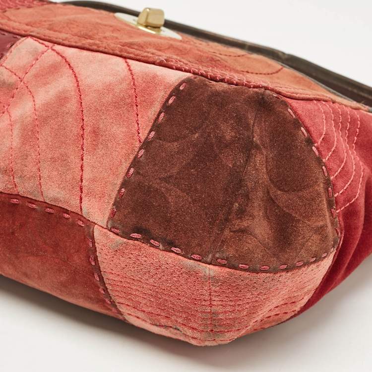 Pre Owned Coach Burgundy/Brown Leather and Suede Patchwork Ergo Hobo