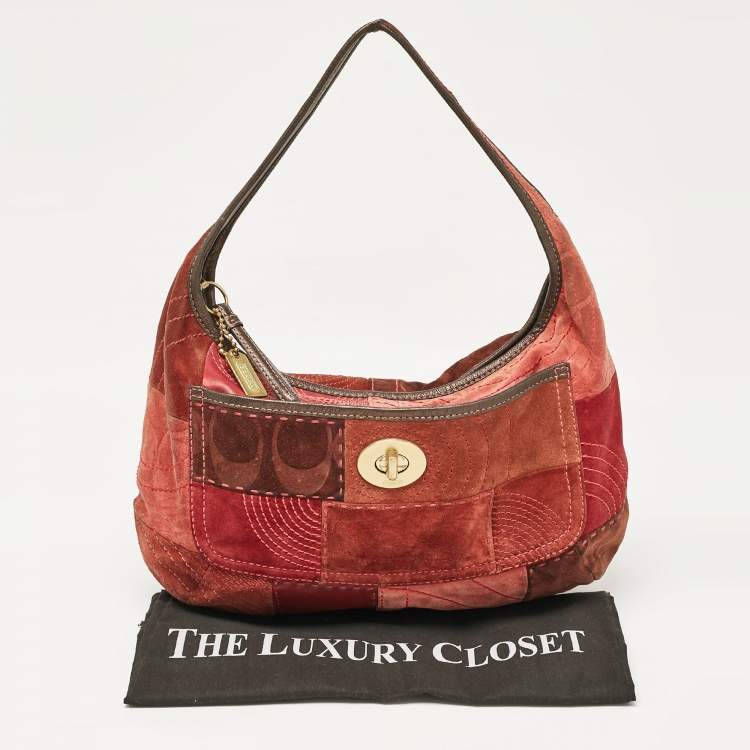 Pre Owned Coach Burgundy/Brown Leather and Suede Patchwork Ergo Hobo