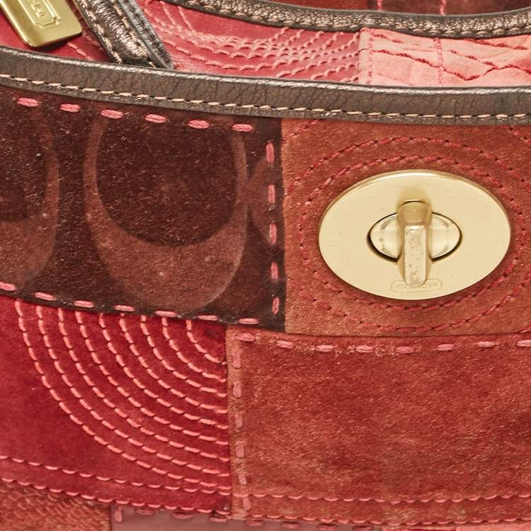 Pre Owned Coach Burgundy/Brown Leather and Suede Patchwork Ergo Hobo