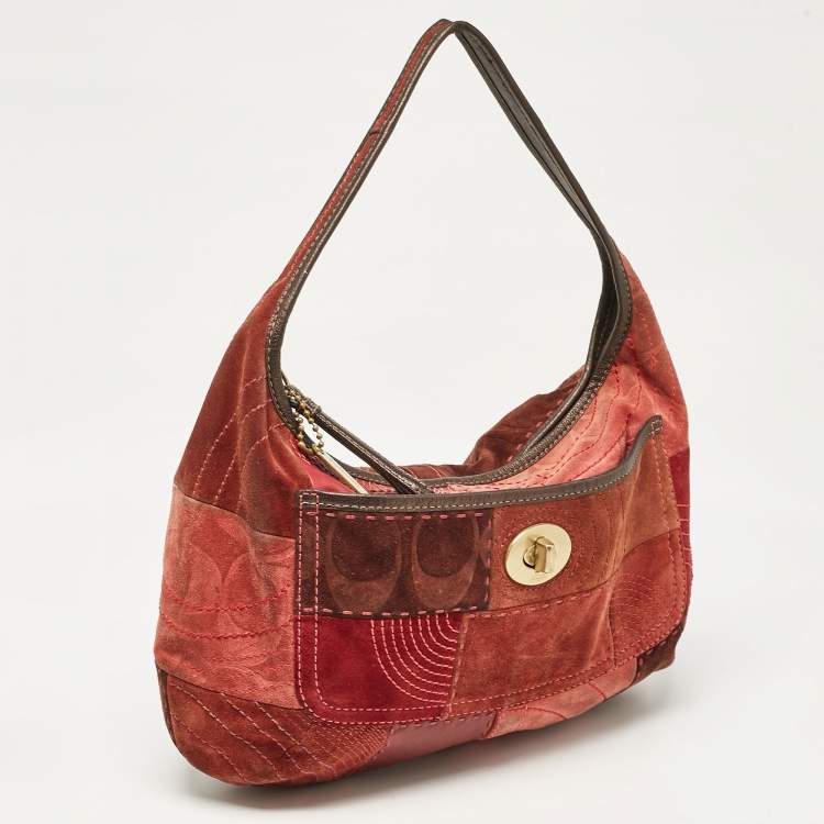 Pre Owned Coach Burgundy/Brown Leather and Suede Patchwork Ergo Hobo