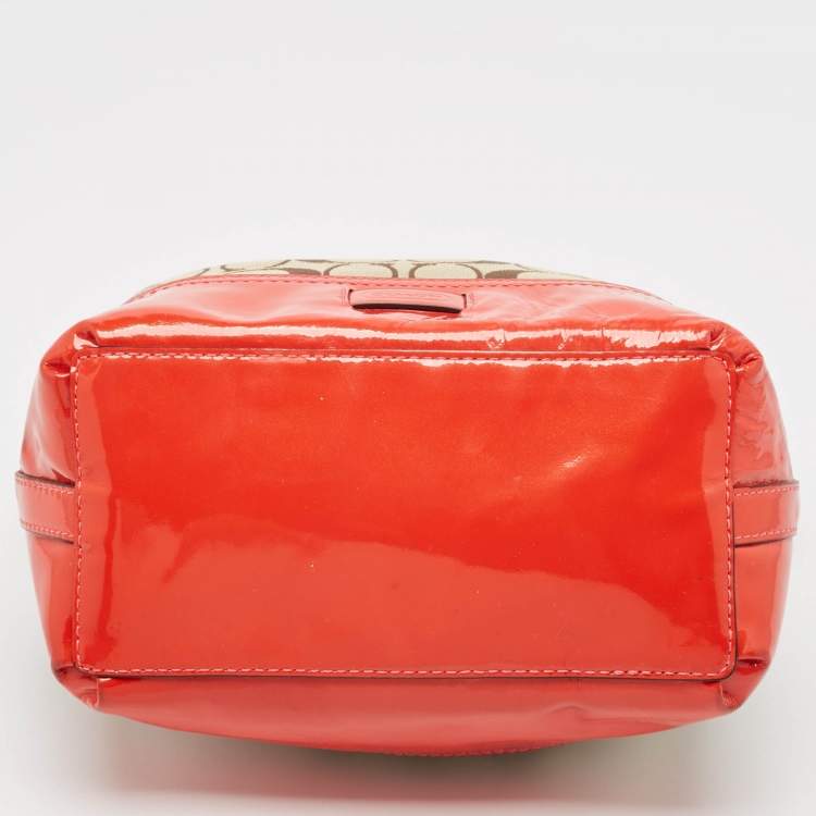 Pre Owned Coach Orange/Beige Signature Canvas and Patent Leather Hobo