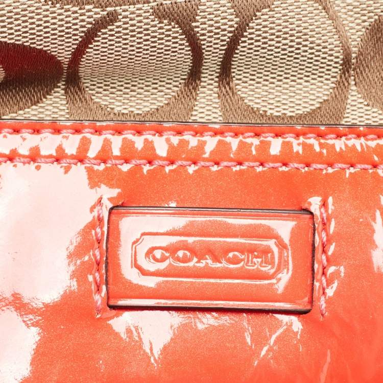 Pre Owned Coach Orange/Beige Signature Canvas and Patent Leather Hobo
