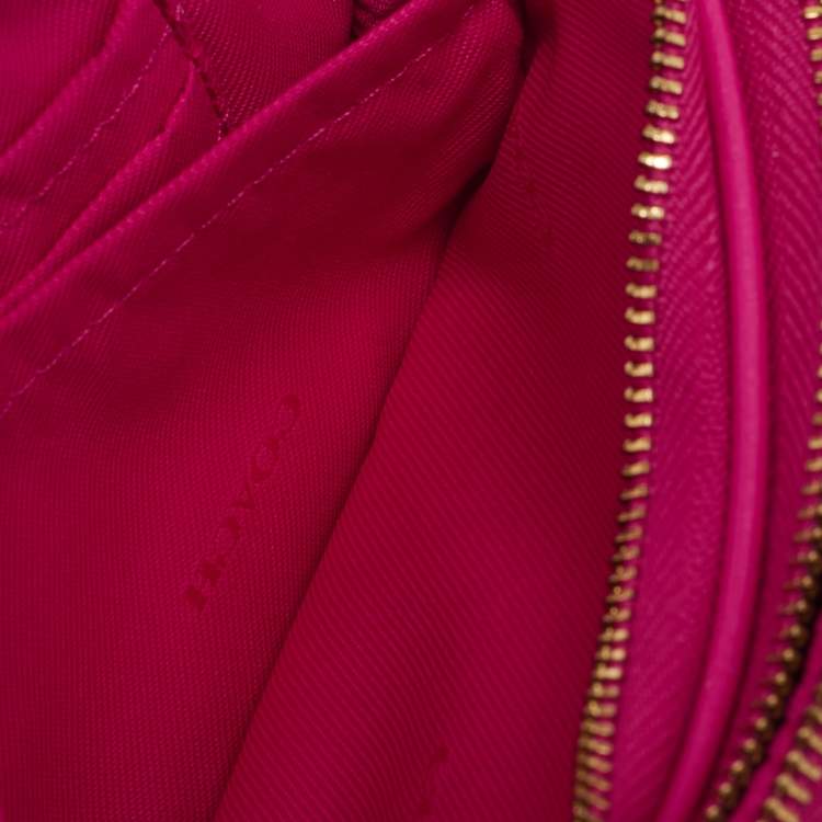 Pre Owned Coach Neon Pink Quilted Leather Mini Crossbody Bag