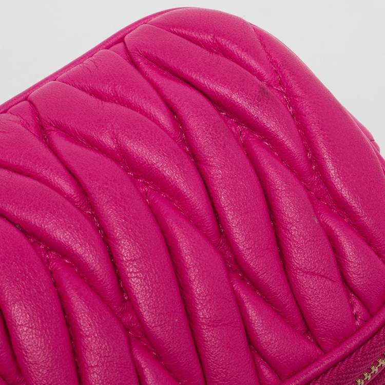 Pre Owned Coach Neon Pink Quilted Leather Mini Crossbody Bag