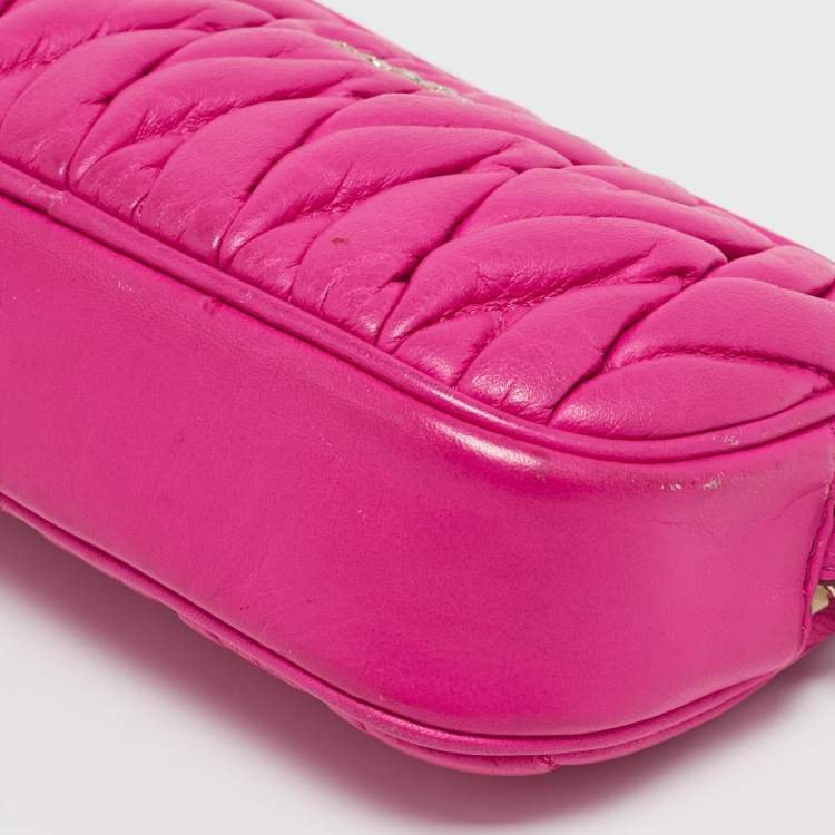 Pre Owned Coach Neon Pink Quilted Leather Mini Crossbody Bag