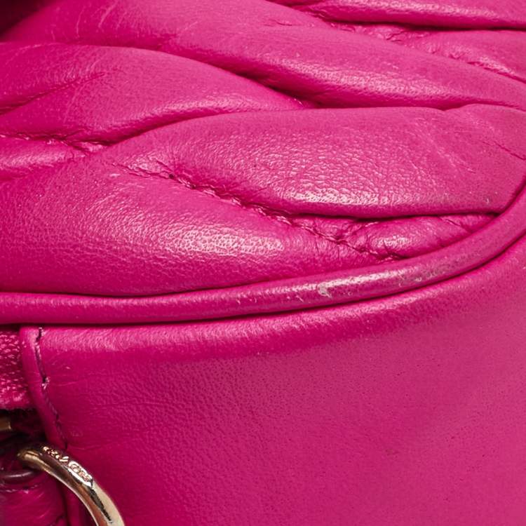 Pre Owned Coach Neon Pink Quilted Leather Mini Crossbody Bag