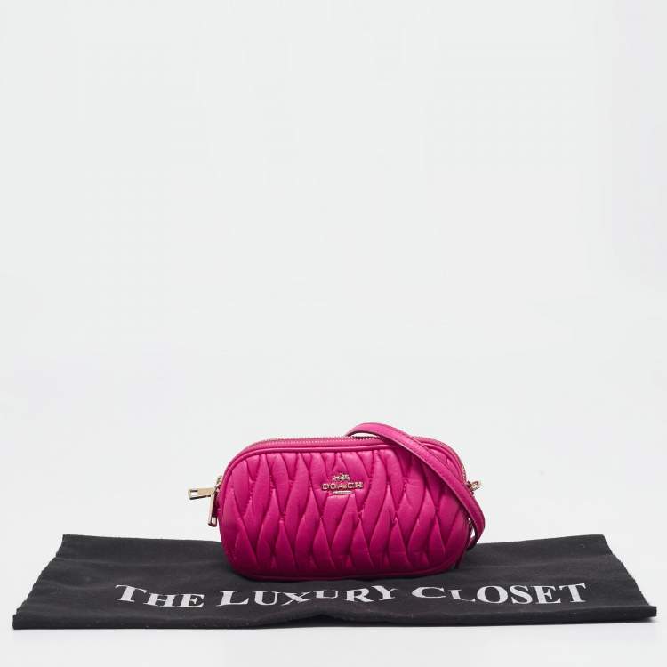 Pre Owned Coach Neon Pink Quilted Leather Mini Crossbody Bag