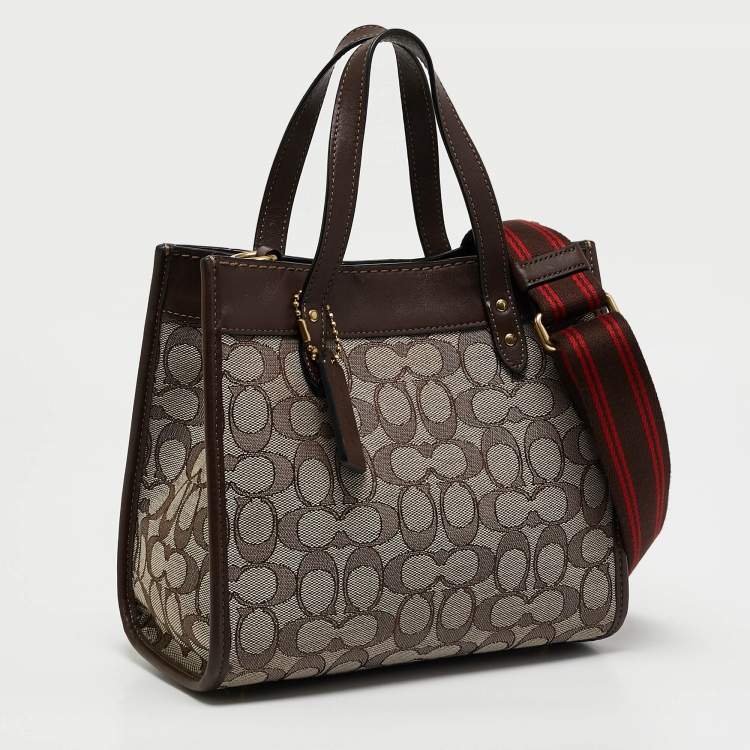 Pre Owned Coach Dark Brown Signature Canvas and Leather Field 22 Tote