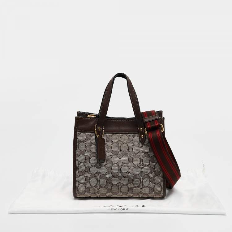 Pre Owned Coach Dark Brown Signature Canvas and Leather Field 22 Tote
