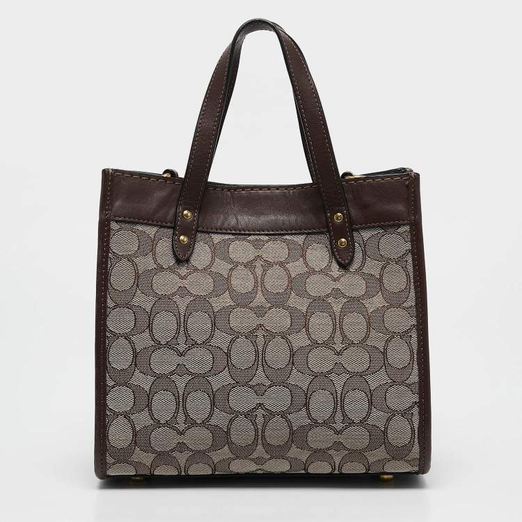 Pre Owned Coach Dark Brown Signature Canvas and Leather Field 22 Tote