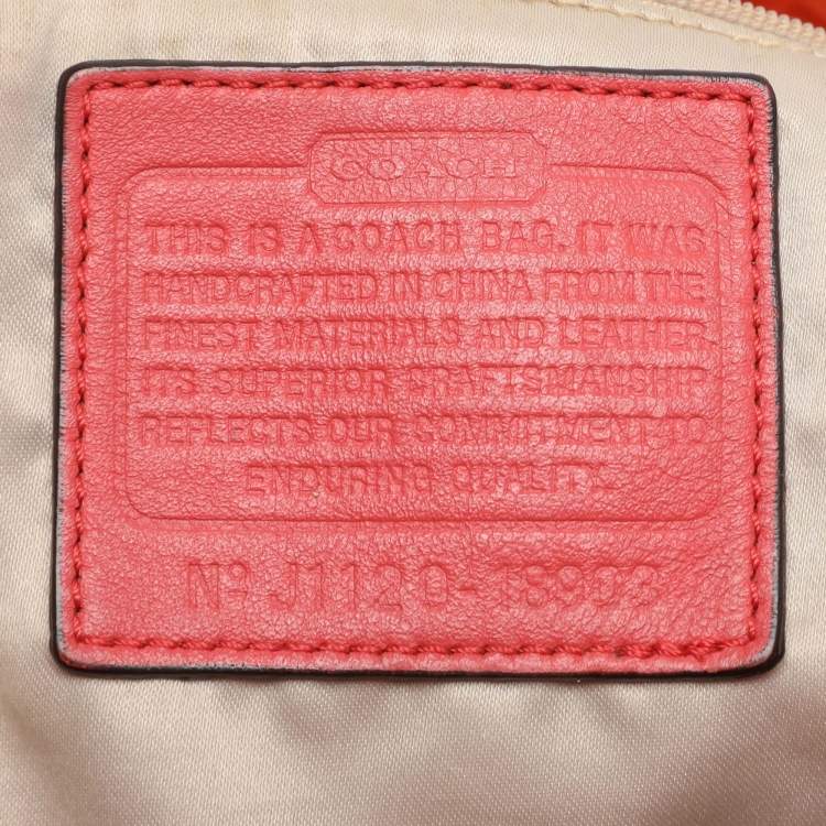 Pre Owned Coach Beige/Orange Signature Canvas and Patent Leather Katarina Hobo
