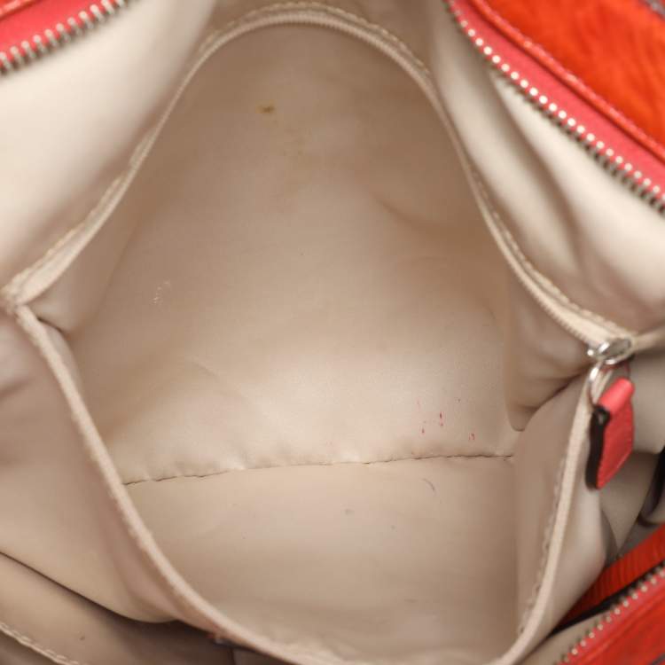 Pre Owned Coach Beige/Orange Signature Canvas and Patent Leather Katarina Hobo