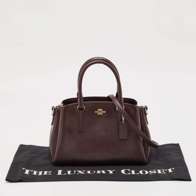 Pre Owned Coach Burgundy Patent Leather Mini Sage Carryall Satchel