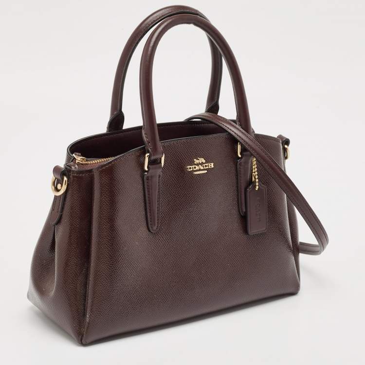 Pre Owned Coach Burgundy Patent Leather Mini Sage Carryall Satchel