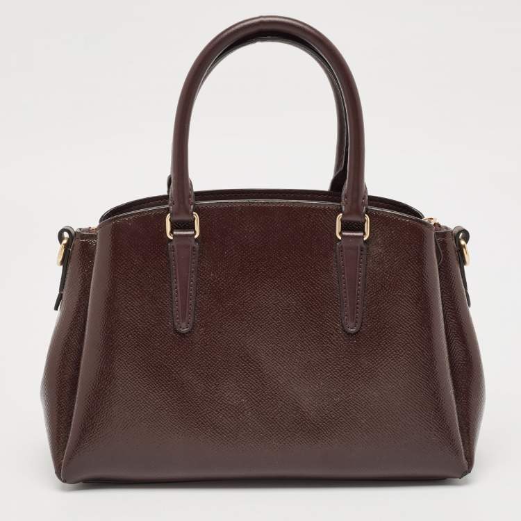 Pre Owned Coach Burgundy Patent Leather Mini Sage Carryall Satchel