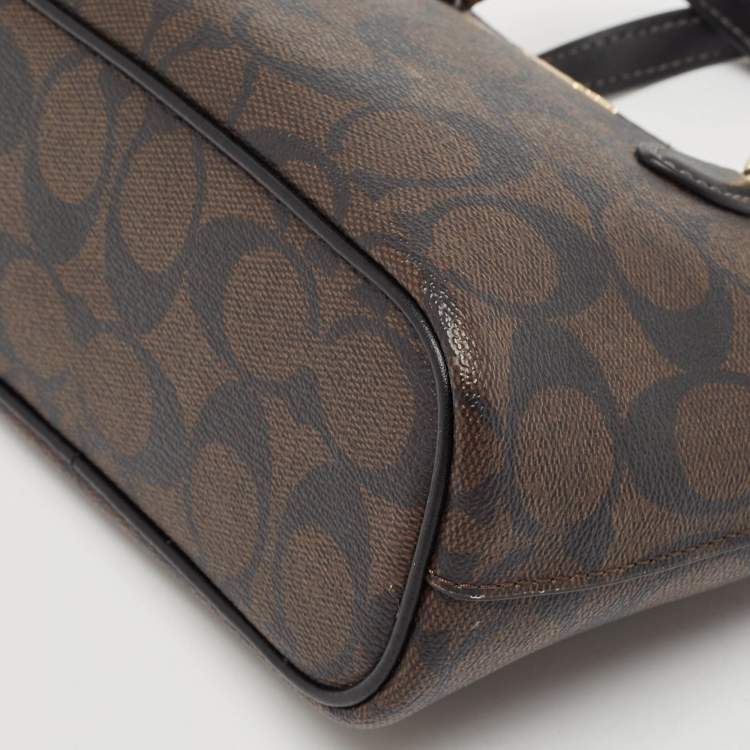 Pre Owned Coach Black/Brown Signature Coated Canvas and Leather Mini Gallery Crossbody Bag