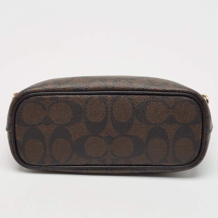 Pre Owned Coach Black/Brown Signature Coated Canvas and Leather Mini Gallery Crossbody Bag