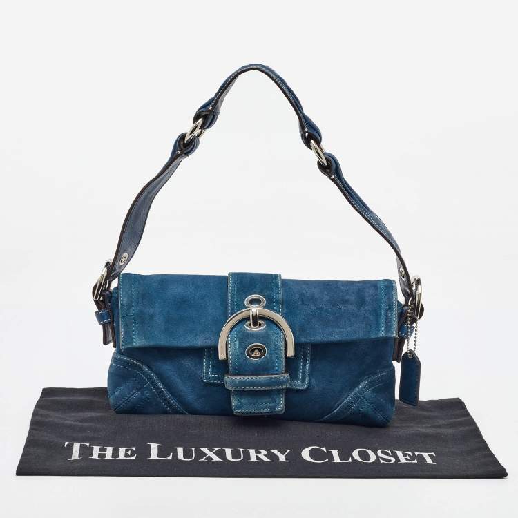 Pre Owned Coach Blue Suede Soho Flap Shoulder Bag
