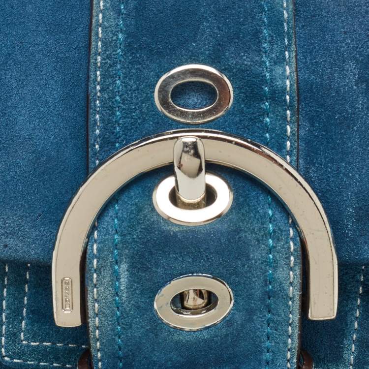Pre Owned Coach Blue Suede Soho Flap Shoulder Bag