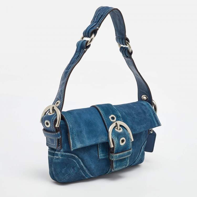 Pre Owned Coach Blue Suede Soho Flap Shoulder Bag