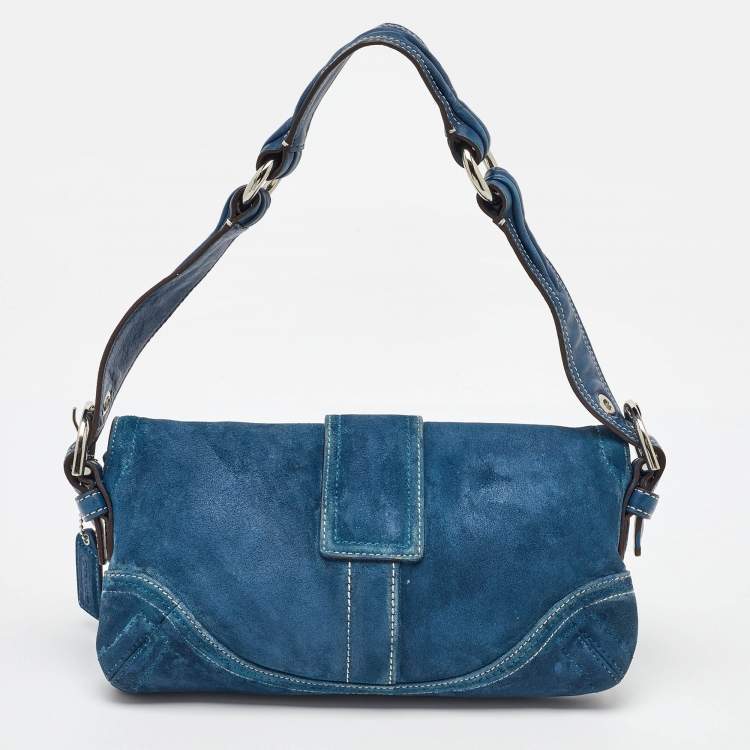 Pre Owned Coach Blue Suede Soho Flap Shoulder Bag