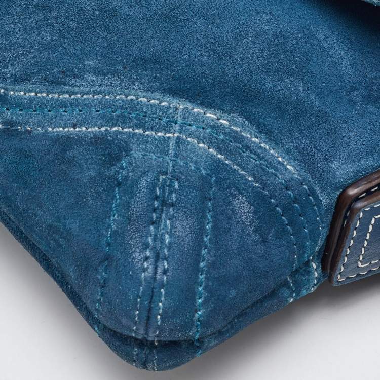 Pre Owned Coach Blue Suede Soho Flap Shoulder Bag
