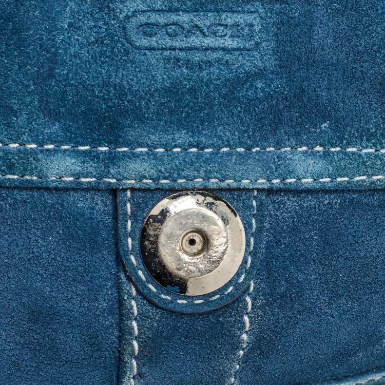 Pre Owned Coach Blue Suede Soho Flap Shoulder Bag
