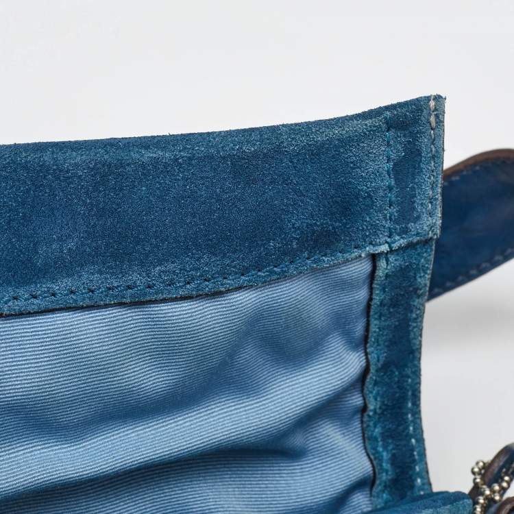 Pre Owned Coach Blue Suede Soho Flap Shoulder Bag
