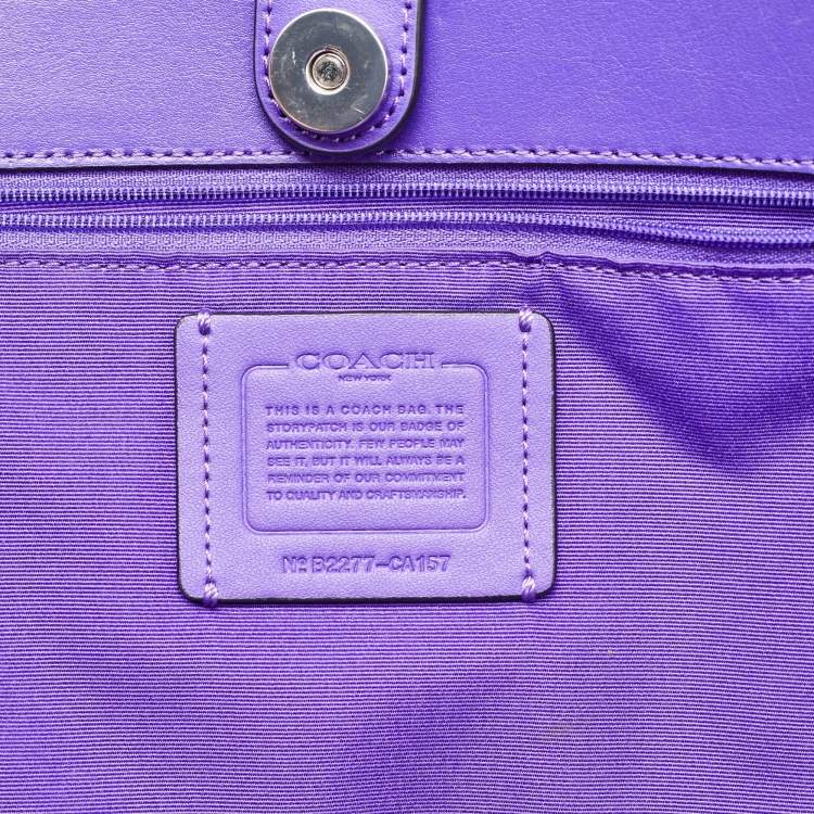 Pre Owned Coach Purple Signature Coated Canvas and Leather Reversible City Tote