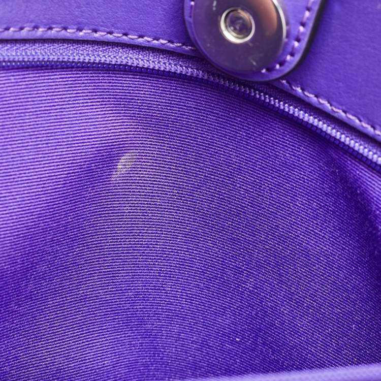 Pre Owned Coach Purple Signature Coated Canvas and Leather Reversible City Tote