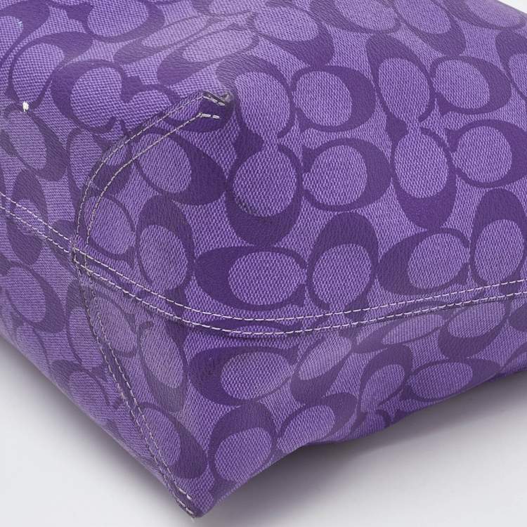 Pre Owned Coach Purple Signature Coated Canvas and Leather Reversible City Tote