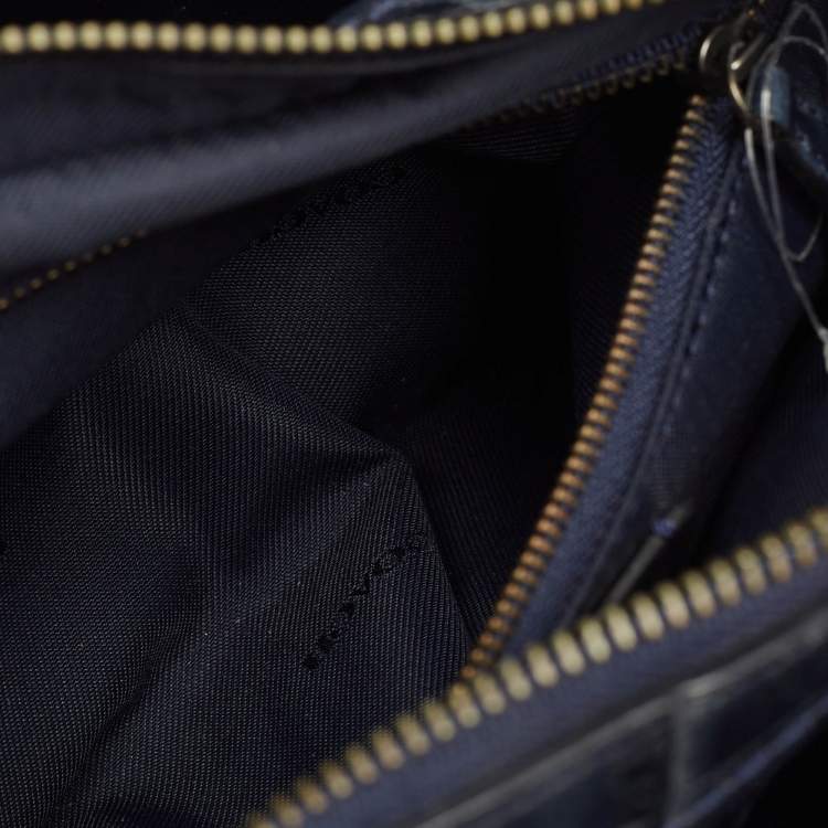 Pre Owned Coach Navy Blue Croc Embossed Leather Brooklyn Carryall 28 Tote