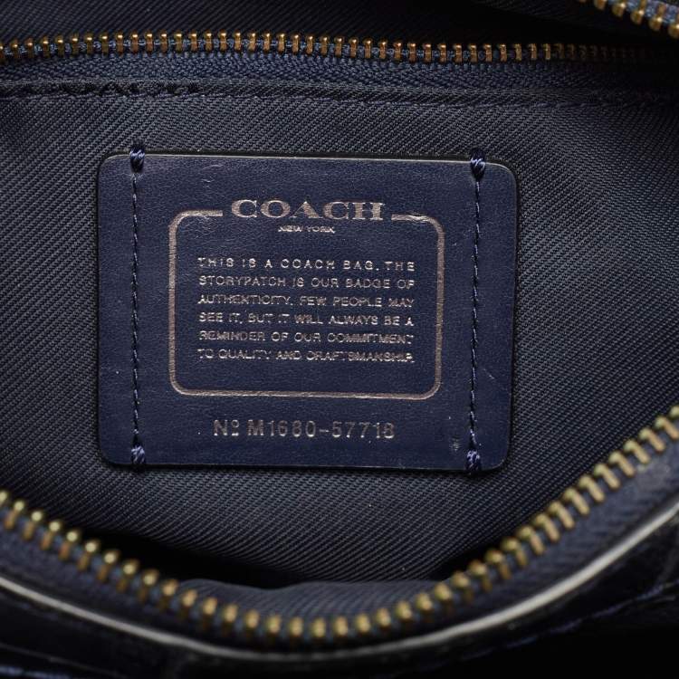 Pre Owned Coach Navy Blue Croc Embossed Leather Brooklyn Carryall 28 Tote