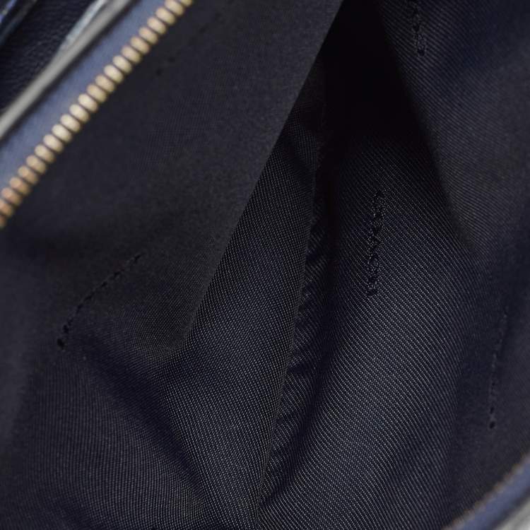 Pre Owned Coach Navy Blue Croc Embossed Leather Brooklyn Carryall 28 Tote