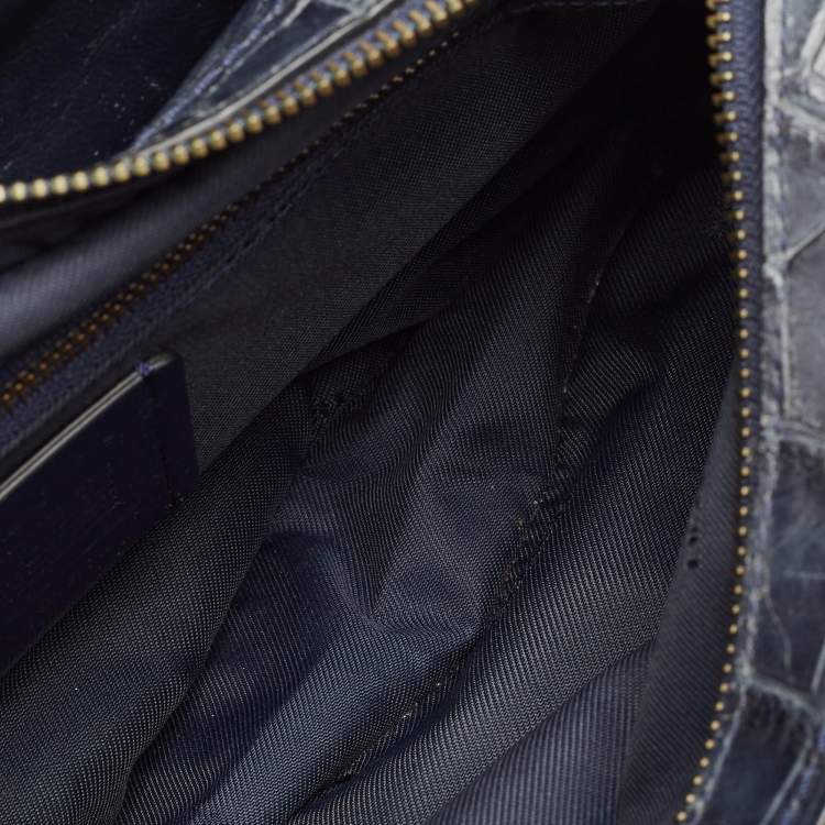 Pre Owned Coach Navy Blue Croc Embossed Leather Brooklyn Carryall 28 Tote