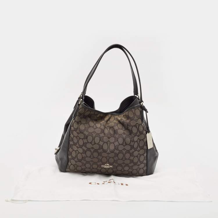 Pre Owned Coach Black Signature Canvas and Leather Edie 31 Satchel