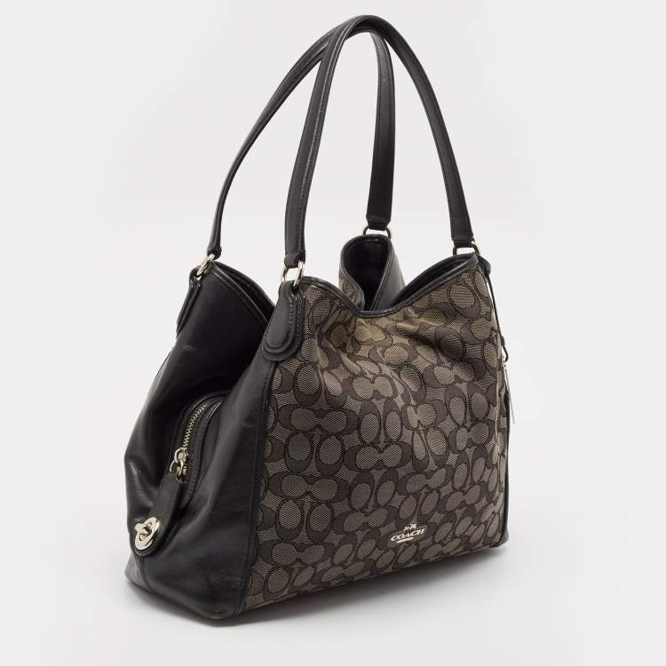 Pre Owned Coach Black Signature Canvas and Leather Edie 31 Satchel