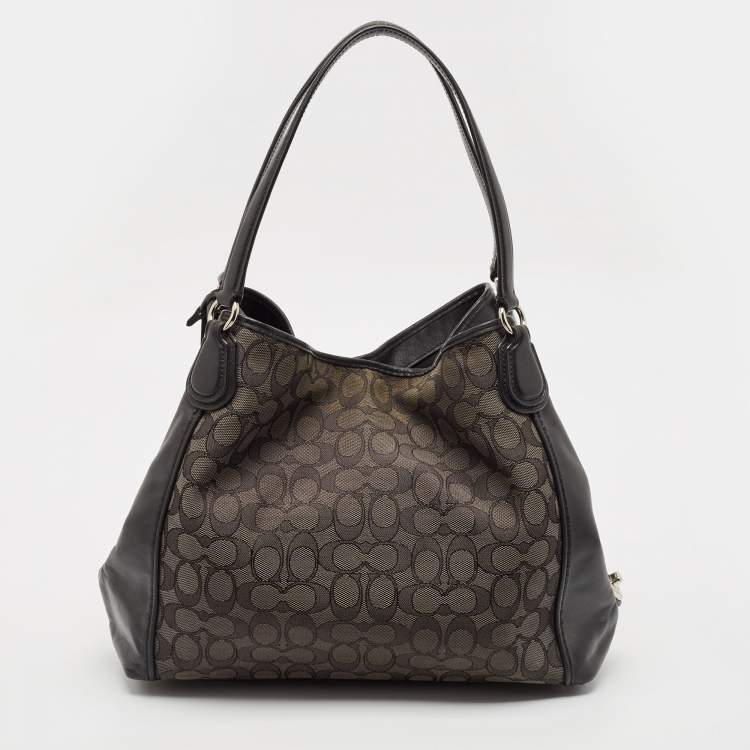 Pre Owned Coach Black Signature Canvas and Leather Edie 31 Satchel